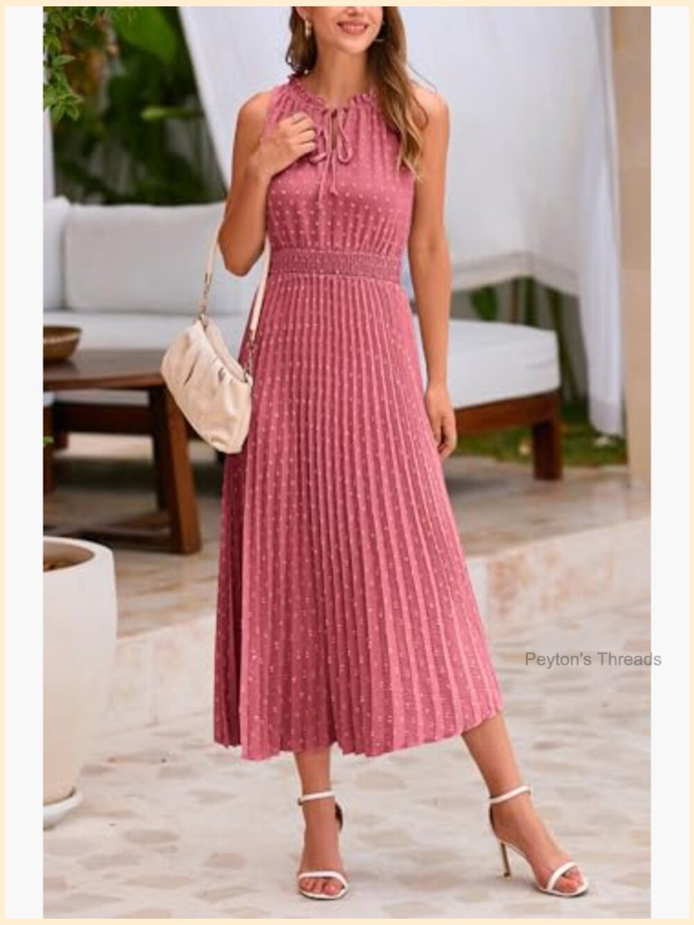 Swiss Dot Ruffle Sleeveless Midi Summer Dress with V Neck - Picture 5 of 7